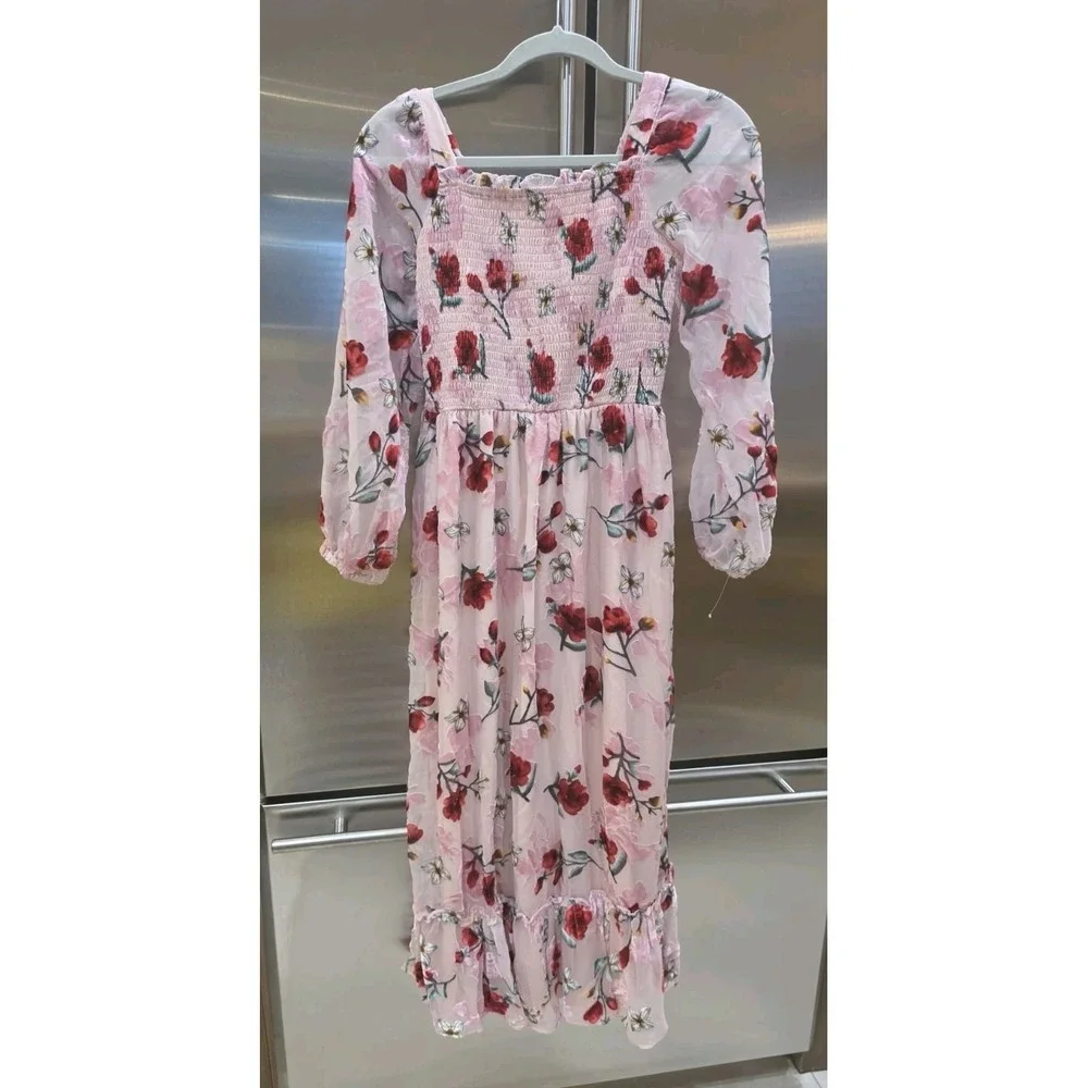 Searington Road Floral Smocked Velvet Maxi Dress SZ 16 Cottagecore Boho Romantic